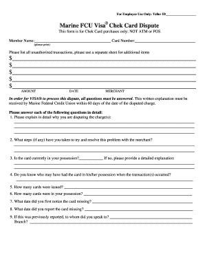 Visa Chek Card Dispute Form