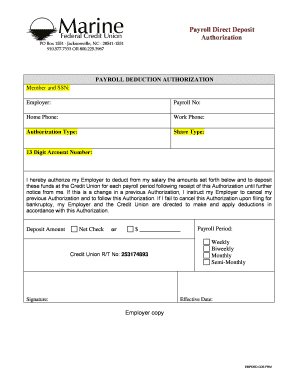 Payroll Direct Deposit Authorization Form