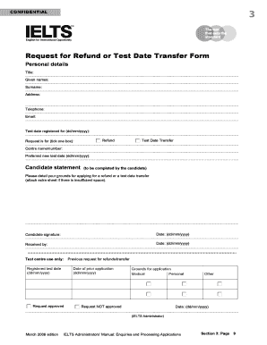 IELTS Refund or Test Date Transfer Form