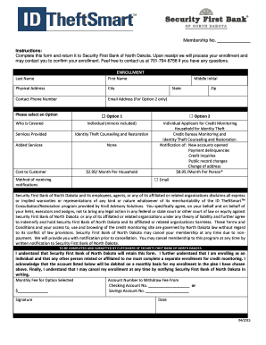 Security First Bank Identity Theft Protection Enrollment Form