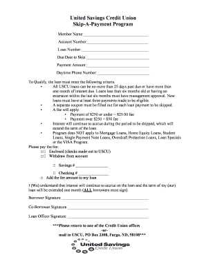 United Savings Credit Union Skip-A-Payment Program