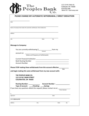 Automatic Withdrawal Change Request Form
