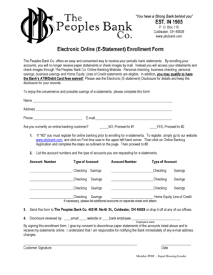 The Peoples Bank Co. E-Statement Enrollment Form
