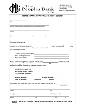 Direct Deposit Change Form