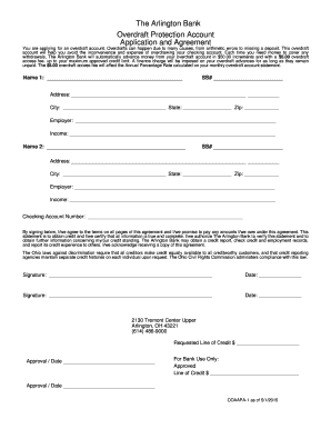Overdraft Protection Account Application and Agreement