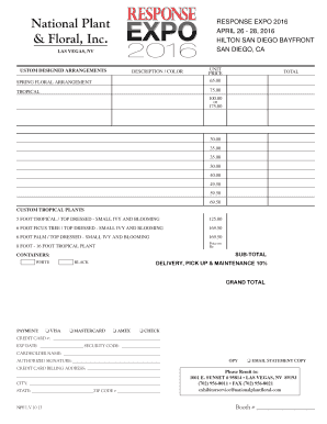 National Plant Floral Order Form