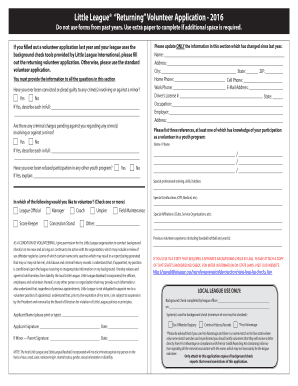 Little League Returning Volunteer Application
