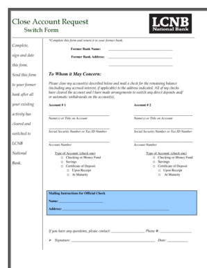 Close Account Request Form