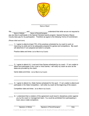 Special Olympics Athlete Commitment Form