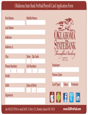 Oklahoma State Bank PrePaid Card Application