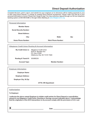 Direct Deposit Authorization - Allegiance CU - allegiancecu