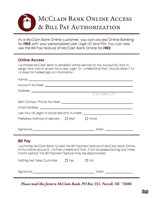 McClain Bank Online Access & Bill Pay Authorization