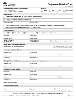 Transport Shared Services Employee Details Form