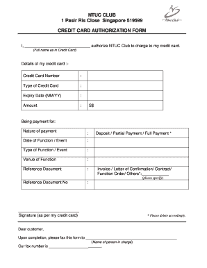 NTUC Club Credit Card Authorization Form