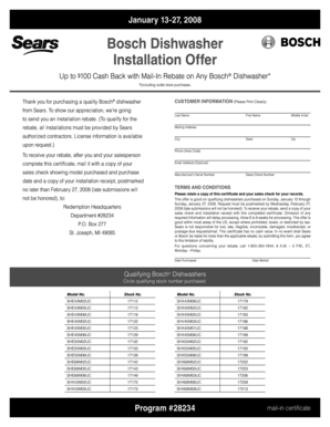 Bosch Dishwasher Installation Rebate Form