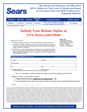 Sears Lawn & Garden Rebate Form