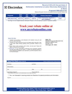 Electrolux Dishwasher Rebate Form