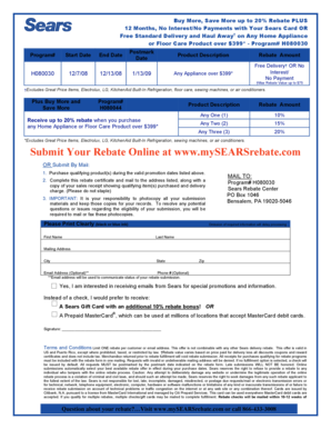 Sears Appliance Rebate Form