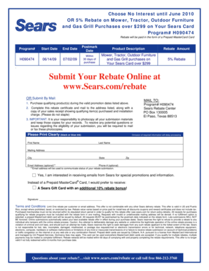 Sears Rebate Form H090474