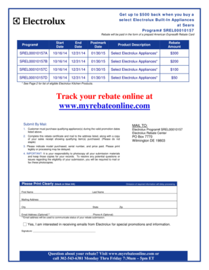 Electrolux Appliance Rebate Form