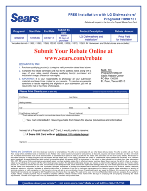 Sears LG Dishwasher Installation Rebate Form