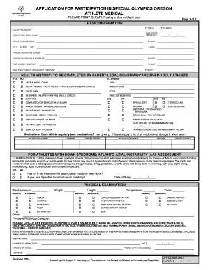 Special Olympics Oregon Athlete Medical Form