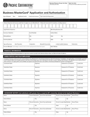 Business MasterCard Application and Authorization