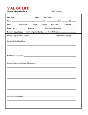 Vial of Life Medical Information Form