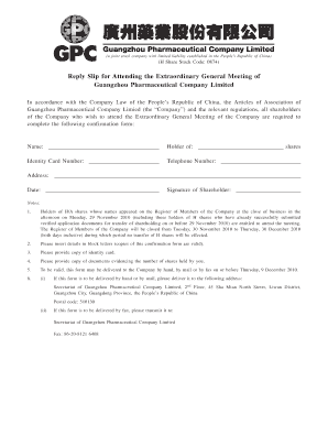 Reply Slip for Extraordinary General Meeting