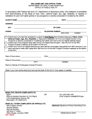WIC Complaint and Appeal Form