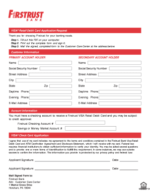 Firstrust VISA Retail Debit Card Application