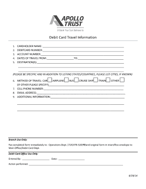 Debit Card Travel Notification Form