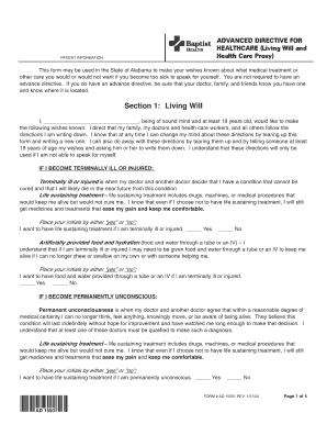 Alabama Advanced Directive for Healthcare