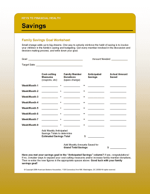 Family Savings Goal Worksheet