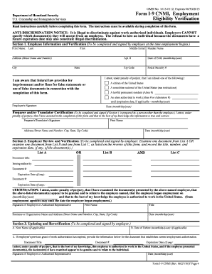 Form I-9 CNMI Employment Eligibility Verification