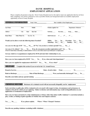 Davie County Hospital Employment Application