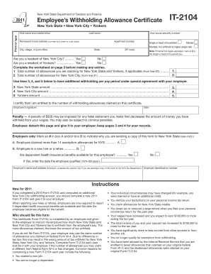 New York State Employee’s Withholding Allowance Certificate IT-2104