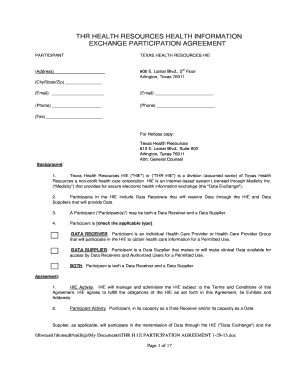 Texas Health Resources HIE Participation Agreement