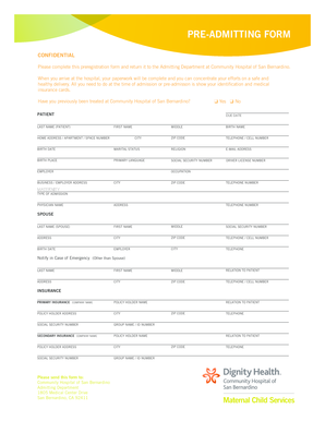 Pre-Admitting Form
