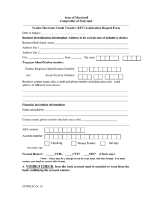 Maryland Vendor EFT Registration Request Form