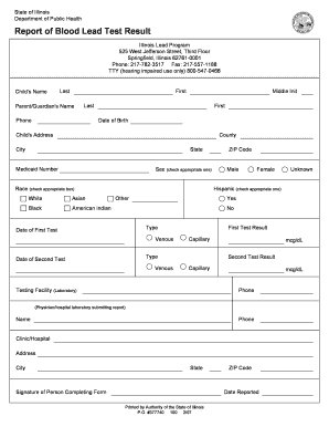 Illinois Blood Lead Test Result Report