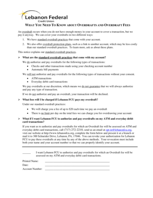 Lebanon FCU Overdraft Authorization Form