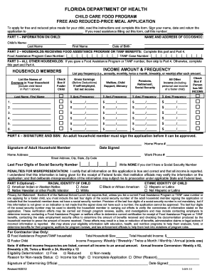 Florida Child Care Food Program Application