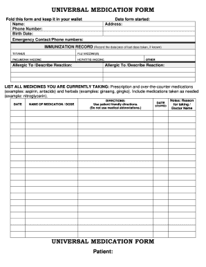 Universal Medication Form