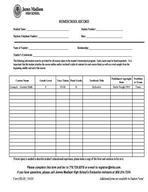 Homeschool Record Form