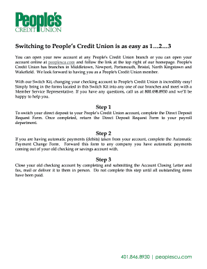 People's Credit Union Account Switch Kit