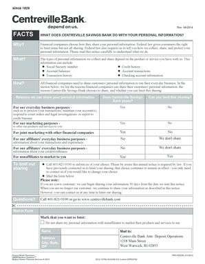 Rev 042014 FACTS WHAT DOES CENTREVILLE SAVINGS BANK DO