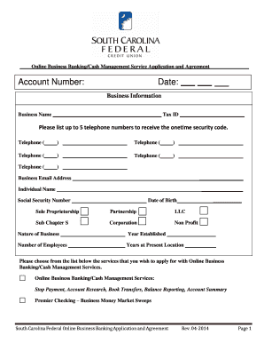 South Carolina Federal Online Business Banking Application and Agreement