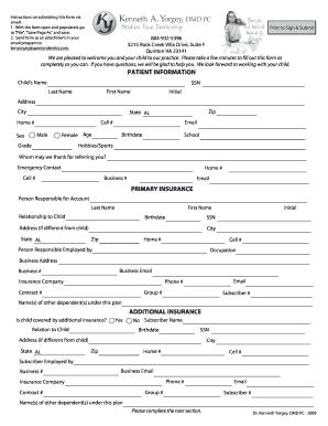 Patient Information and Dental History Form