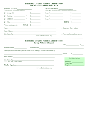 Palmetto Citizens Federal Credit Union Deposit Loan Payment Form